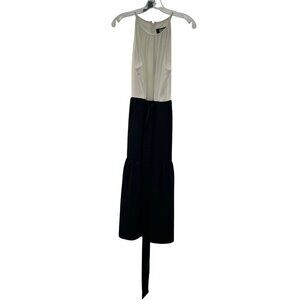 DKNY Women's Halter Colorblock Maxi Dress Ivory/Navy Size 8 New Zip